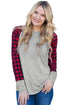 Sexy Red Black Plaid Sleeve Grey Top