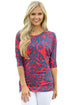 Sexy Red Blue Damask Print Half Sleeve Top