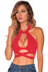 Sexy Red Crisscross Cut Out Halter Crop Top
