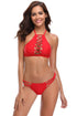 Sexy Red Crisscross Detail High Neck Halter Swimsuit