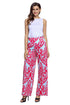 Sexy Red Damask Print Blue Palazzo Pants