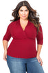 Sexy Red Deep V Fitted Rubbed Knit Plus Size Top