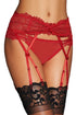 Sexy Red Floral Lace Holder Elastic Gater Belt