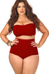 Sexy Red Halter Bandeau High Waist Plus Size Swimwear