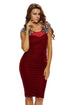 Sexy Red Lace-up Back Floral Detail Velvet Midi Dress