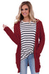 Sexy Red Long Open Front Pocket Cardigan