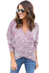Sexy Red Long Sleeve Chunky Cross Wrap V Neck Tunic Pullover Sweater