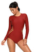 Sexy Red Long Sleeve Strappy Hollow-out One-piece Surf Swimsuit