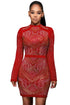 Sexy Red Mini Jeweled Quilted Long Sleeves Dress