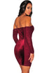 Sexy Red Off Sholder Long Sleeve Velvet Panels Lace up Dress