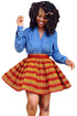 Sexy Red Orange Print Skater African Style Mini Skirt