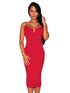 Sexy Red Plunging V Neck Midi Dress