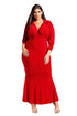 Sexy Red Plus Size Collared Deep V Maxi Dress