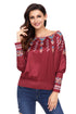 Sexy Red Printed Batwing Sleeve Skew Neck Blouse