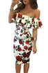 Sexy Red Rose Print Frilled Off Shoulder Boho Dress