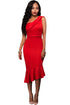 Sexy Red Single Shoulder Ruffle Party Dress