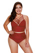 Sexy Red Strappy Neck Detail High Waist Swimsuit