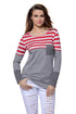 Sexy Red White Stripes Color Block Long Sleeve Blouse Top