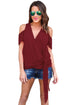 Sexy Red Wrap Open Shoulder Top