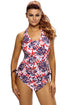 Sexy Reddish Leaf Print Halter Tankini Swim Top