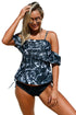 Sexy Rock Solid Off-The-Shoulder Tankini Swimsuit Black