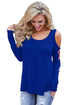 Sexy Rose Embroidered Long Sleeve Navy Cold Shoulder Top