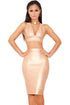 Sexy Rose Gold Metallic Bandage Skirt Set