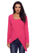Sexy Rose Red Faux Wrap Irregular Hemline O Neck Shirt