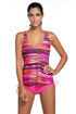 Sexy Rosy Bandeau Bikini Swimsuit Printed Vest Tunic