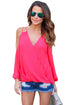 Sexy Rosy Cold Shoulder V Neck Wrap Front Breezy Blouse