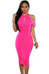 Sexy Rosy Cute Cold Shoulder Cutout Halter Midi Dress