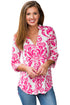 Sexy Rosy Damask Print Slight Collar V Neck Blouse