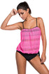 Sexy Rosy Lace Overly 2pcs Bandeau Tankini Swimsuit