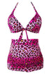 Sexy Rosy Leopard Print Retro High Waist 2 Pieces Swimsuit