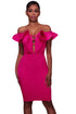 Sexy Rosy Off Shoulder Ruffle Bodycon Party Dress