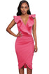 Sexy Rosy Ruffle V Neck Bodycon Midi Dress