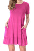 Sexy Rosy Short Sleeve Draped Hemline Casual Shirt Dress