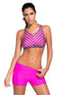 Sexy Rosy Stripe Patten Sport Bra Swim Trunk 2pcs Swimsuit