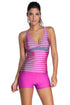 Sexy Rosy Striped Racerback Tankini and Swim Shorts