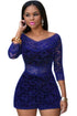 Sexy Royal Blue Lace Overlay Off-shoulder Romper