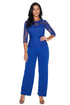 Sexy Royal Blue Lace Peplum Top Wide Leg Jumpsuit