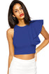 Sexy Royal Blue One-shoulder Ruffle Crop Top