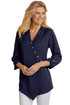 Sexy Royal Blue Roll Tab Long Sleeve Asymmetric Button Blouse