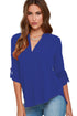 Sexy Royal Blue V Neck Loose Fitting Chiffon Blouse