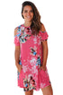 Sexy Ruffled Cold Shoulder Rosy Floral Dress