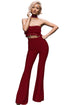 Sexy Rust Red Frilled Crop Top High Waist Pant Set