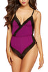 Sexy Scalloped Lace Trim Purple Sheer Teddy Lingerie