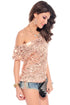 Sexy Seductive Off-shoulder Glistening Sequin Top Pink
