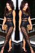 Sexy See-through Grid Slit Back Bandage Gown