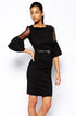 Sexy Sheer Insert Bell Sleeve Pencil Midi Dress